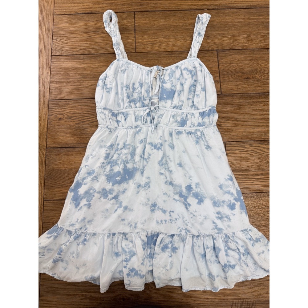 American Eagle Blue White Tie Dye Empire Waist Ruffle Hem Sun Dress Women Medium